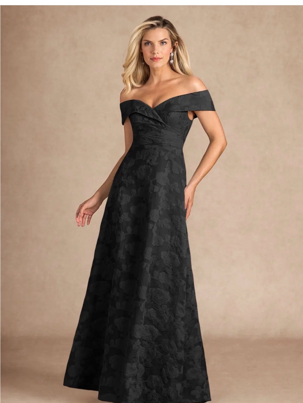 Azazie Black Jacquard One-Shoulder Evening Gown - Picture 3 of 4